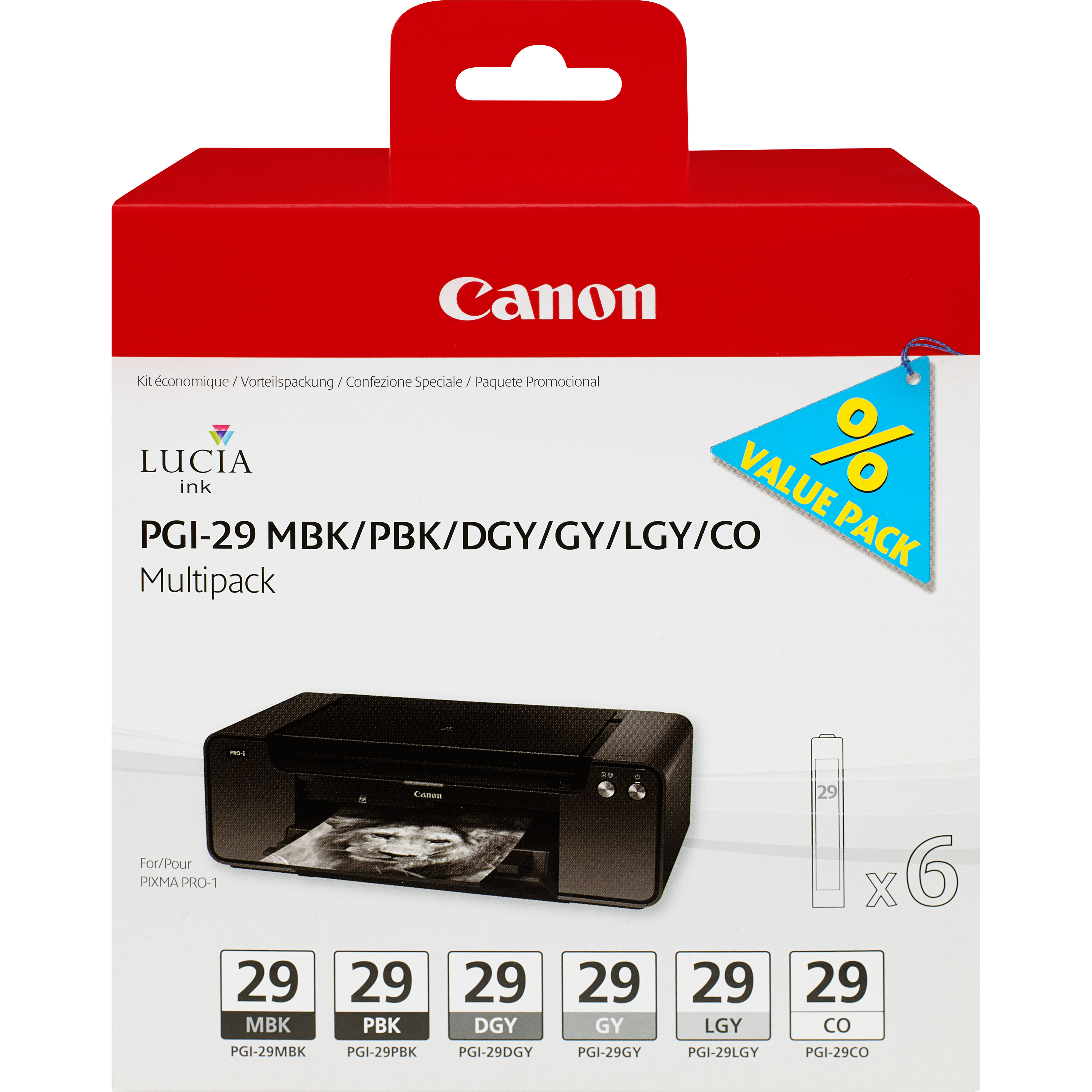 Canon PGI-29 Ink Cartridge Multipack (MBK/PBK/DGY/GY/LGY/CO)