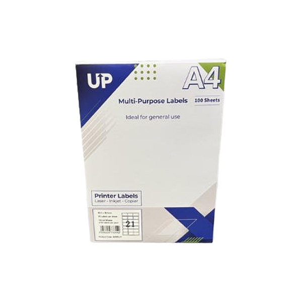 A4 Multipurpose Labels 21 Per Sheet -  63.5 x 38mm - White (100 Sheets)